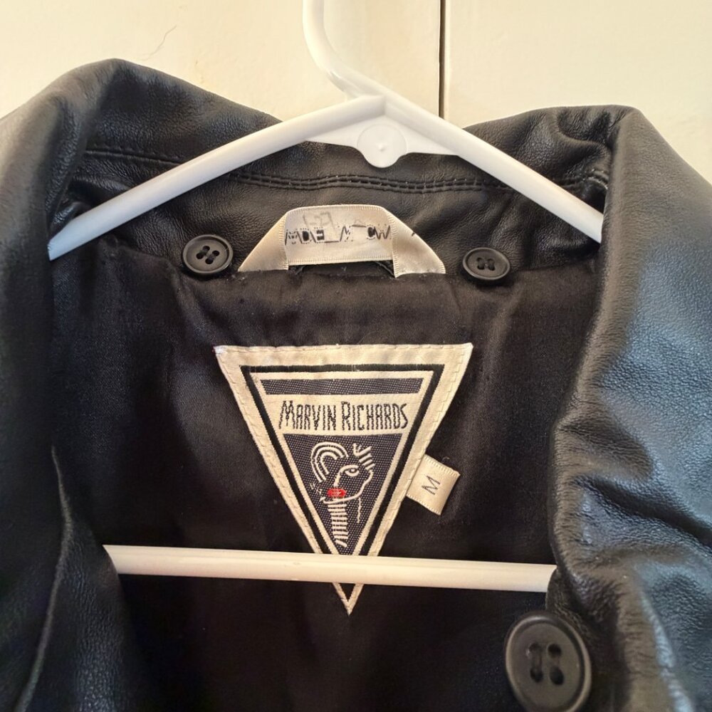 VINTAGE Marvin Richards quilted leather and suede jacket in black, size medium - Picture 3 of 5